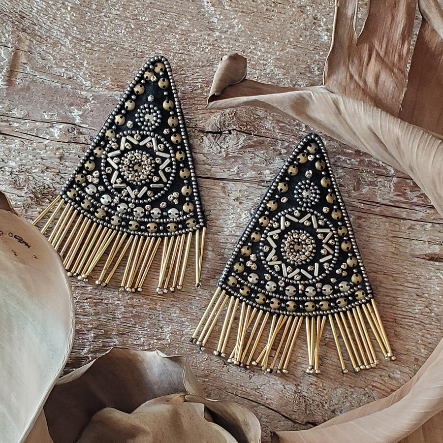 Hand Beaded Oversize Triangle Earrings