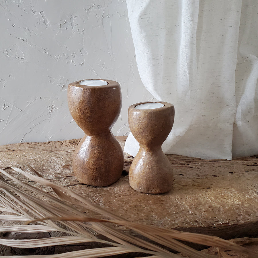 Set of 2 Stone African Candle Holders