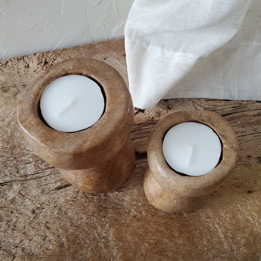 Set of 2 Stone African Candle Holders