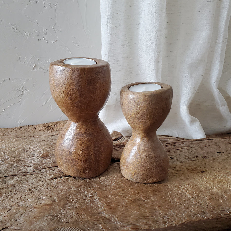 Set of 2 Stone African Candle Holders