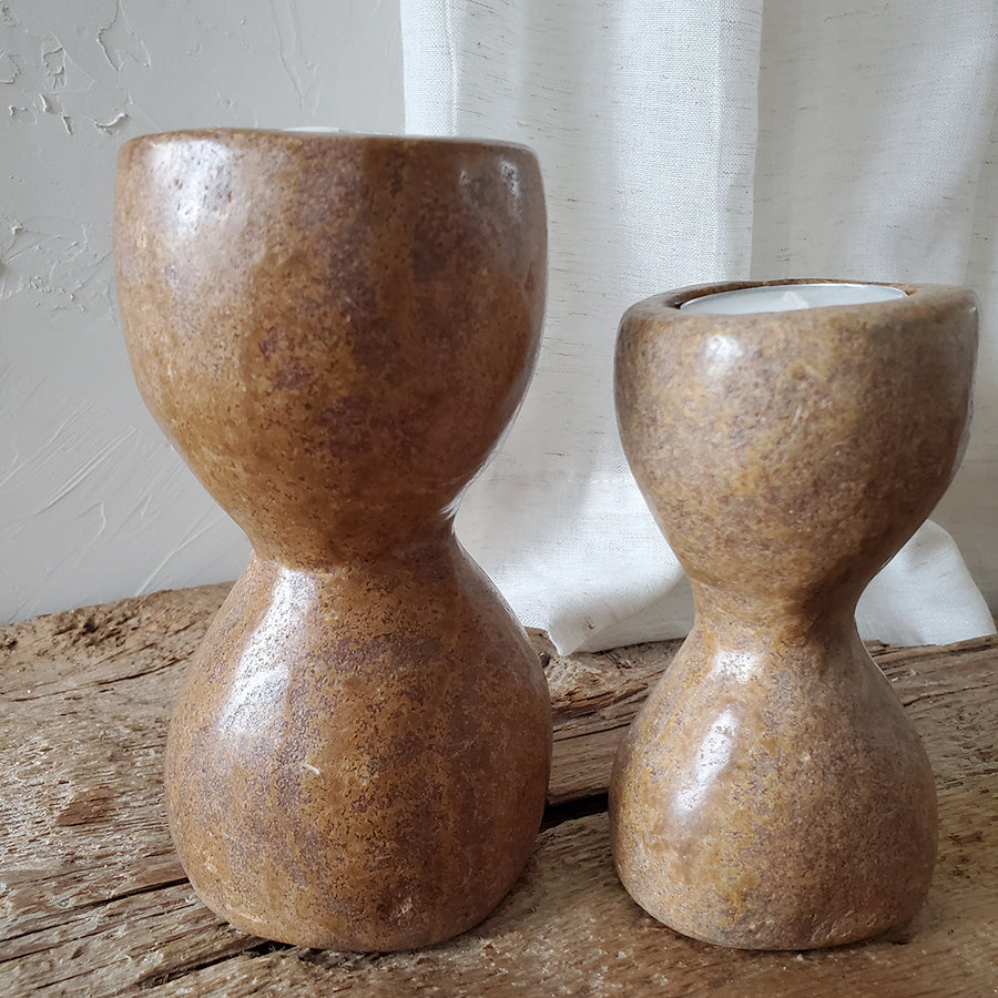 Set of 2 Stone African Candle Holders