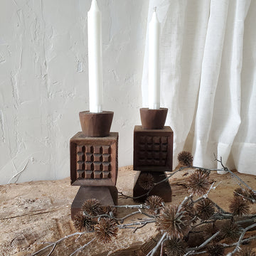Set of 2 Wooden Candle Holder