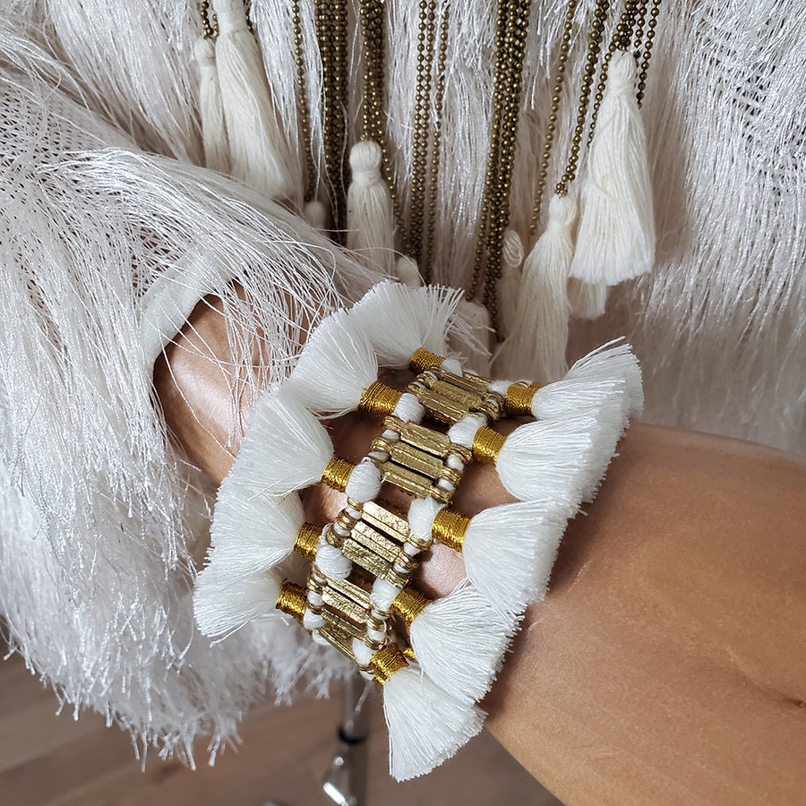 White & Gold Tassel Bracelet