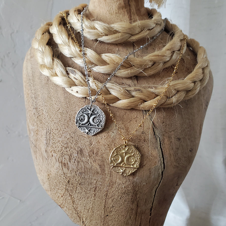 Sun and moon coin necklace