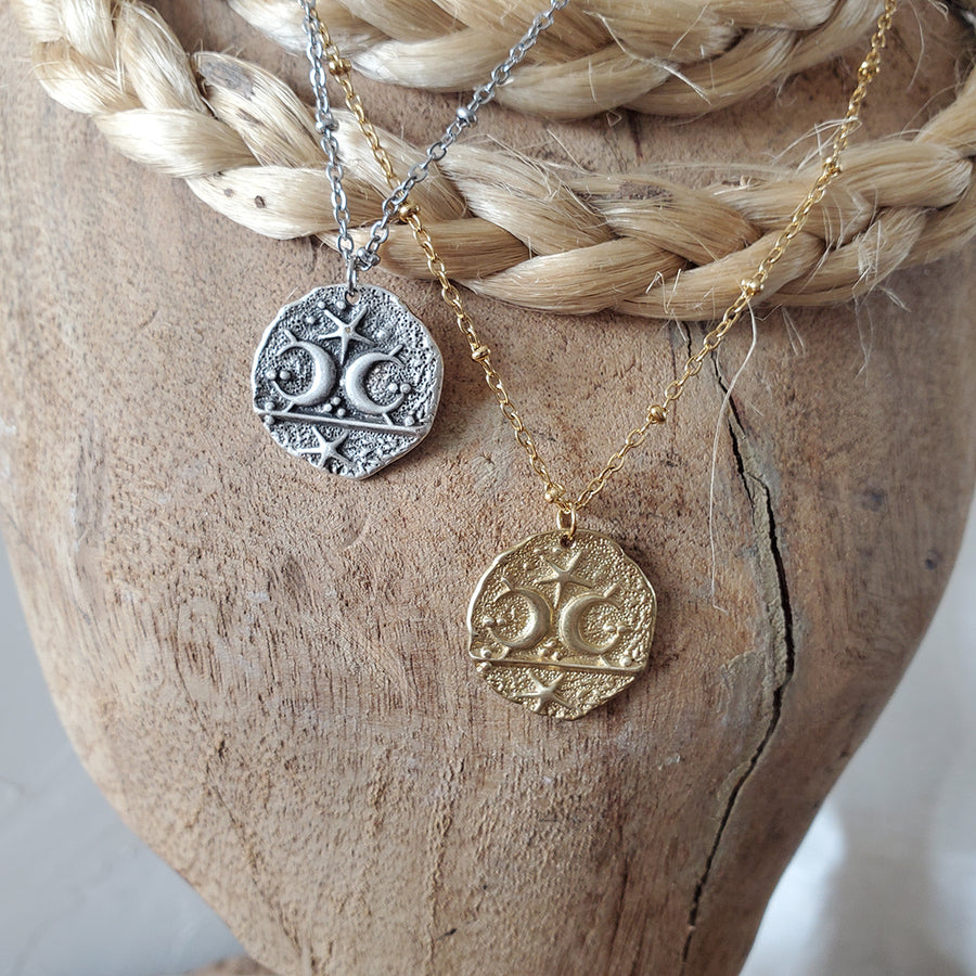 Sun and moon coin necklace
