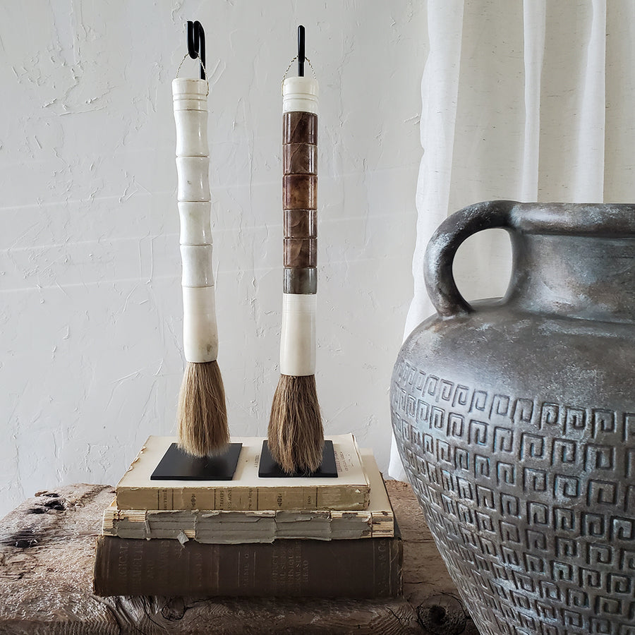 Natural Bone Calligraphy Paint Brush Vintage - Brown - with Stand