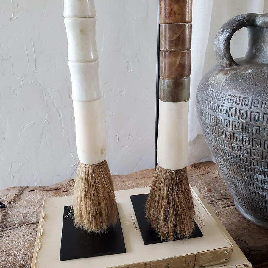Natural Bone Calligraphy Paint Brush Vintage Cream Pale Green with Stand