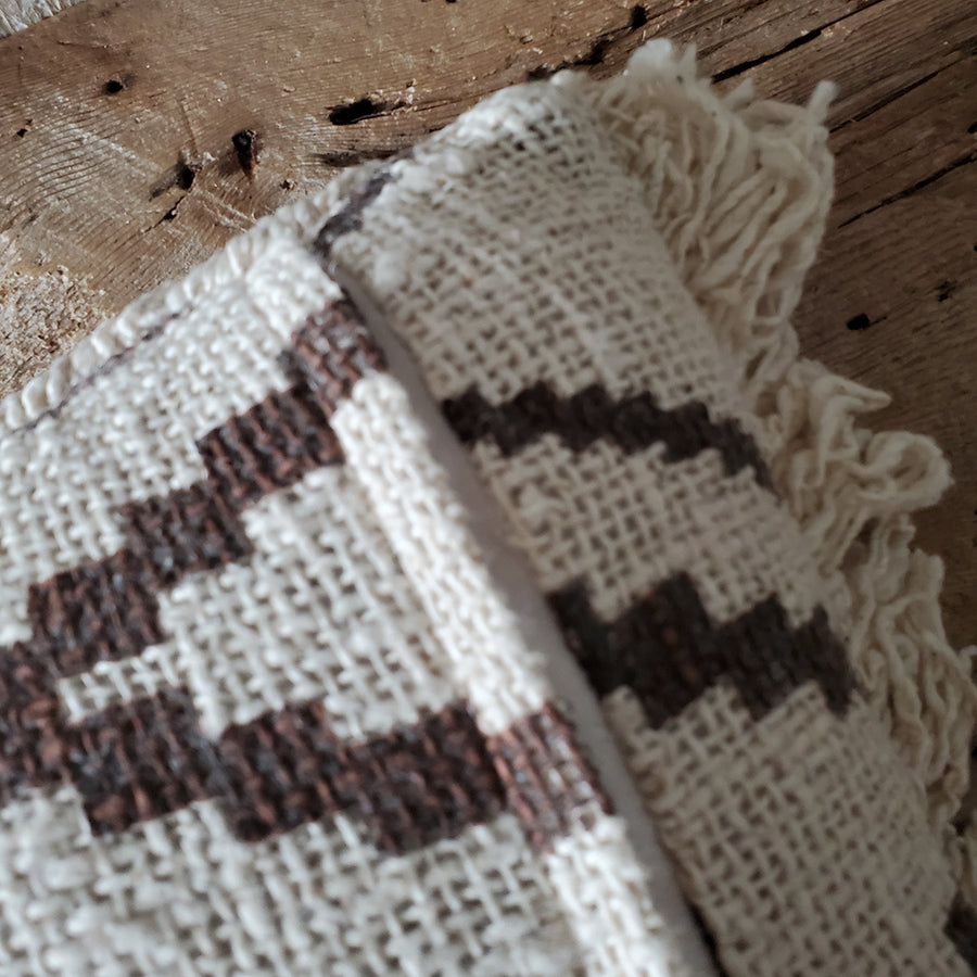 RAW COTTON KILIM LOG CUSHION COVER FROM BALI - BROWN & IVORY