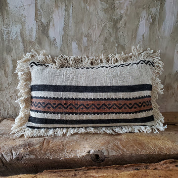 RAW COTTON TRIBAL LOG CUSHION COVER FROM BALI - IVORY, RUST, BLACK