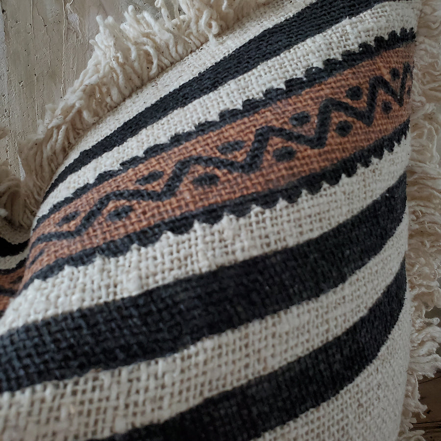 RAW COTTON LARGE CUSHION COVER FROM BALI - IVORY, RUST, BLACK