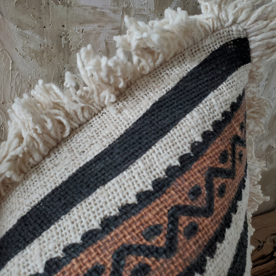 RAW COTTON LARGE CUSHION COVER FROM BALI - IVORY, RUST, BLACK