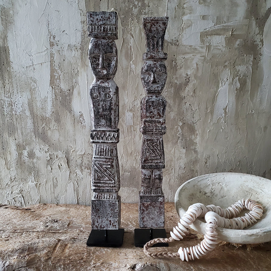 Set of 2 Antique Hand Carved Statues on Stand from Bali No 3
