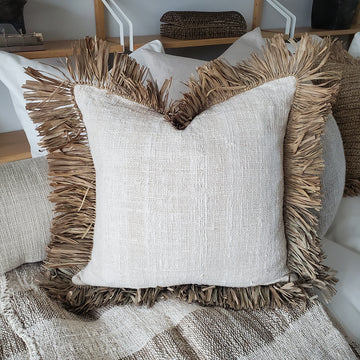 Ivory Raffia and Cotton Decorative Cushion Cover No 3