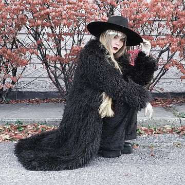 Black Lamb Faux Fur Coat