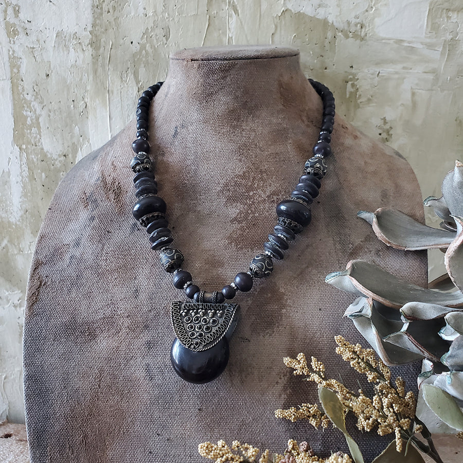 Black Beaded Necklace