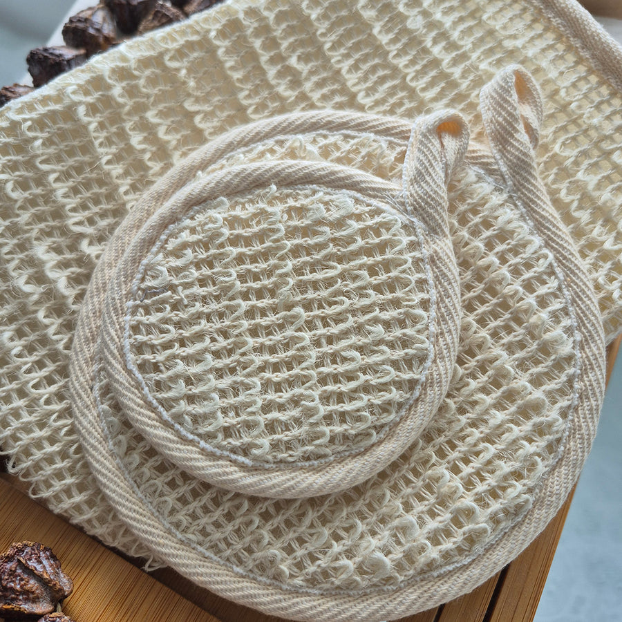 Natural Ramie Fiber Exfoliating Shower Mitt Set