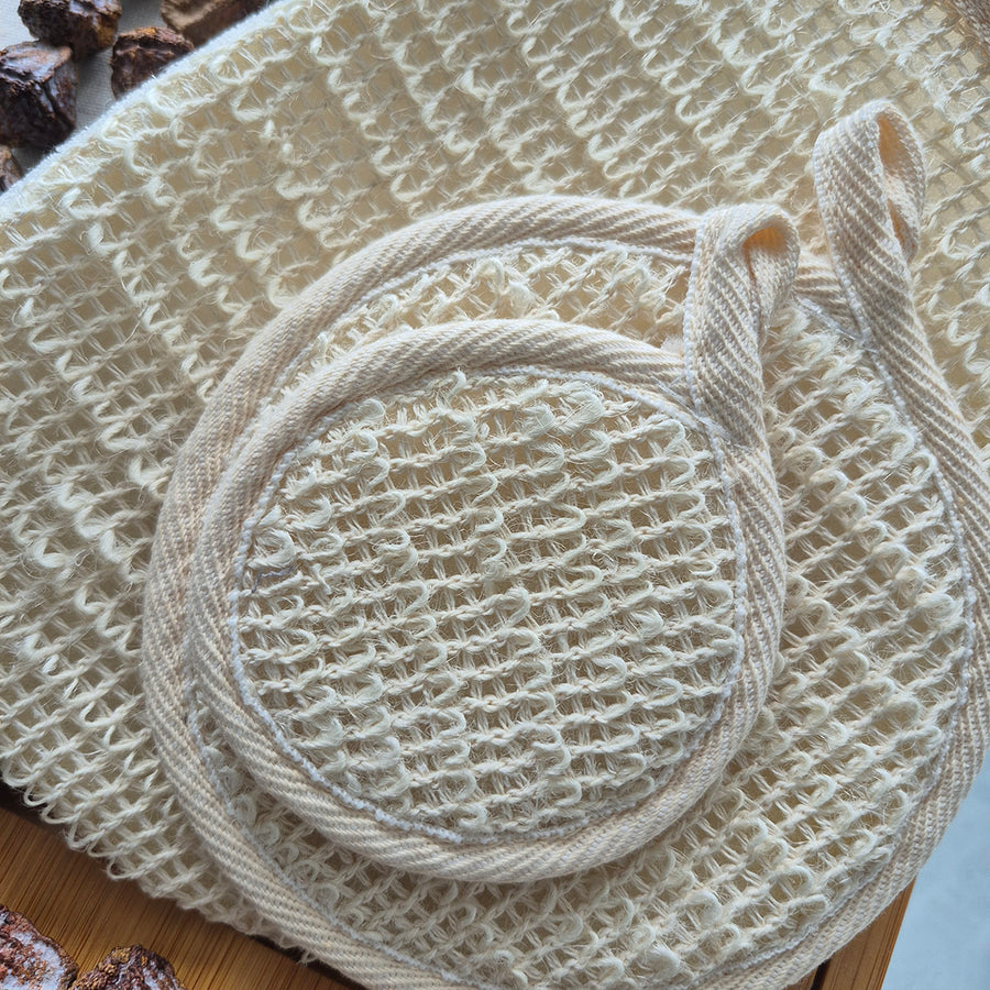 Natural Ramie Fiber Exfoliating Shower Mitt Set