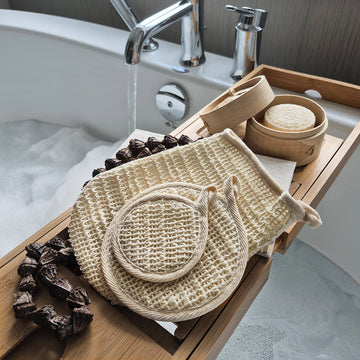 Natural Ramie Fiber Exfoliating Shower Mitt Set