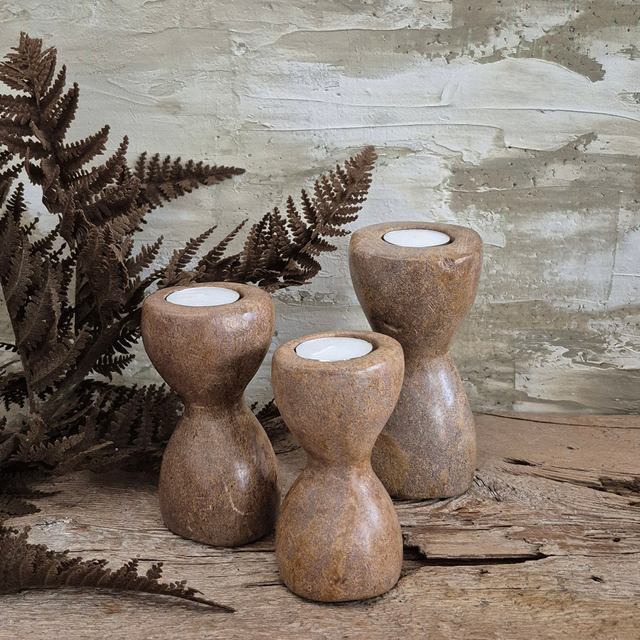 Set of 2 Stone African Candle Holders