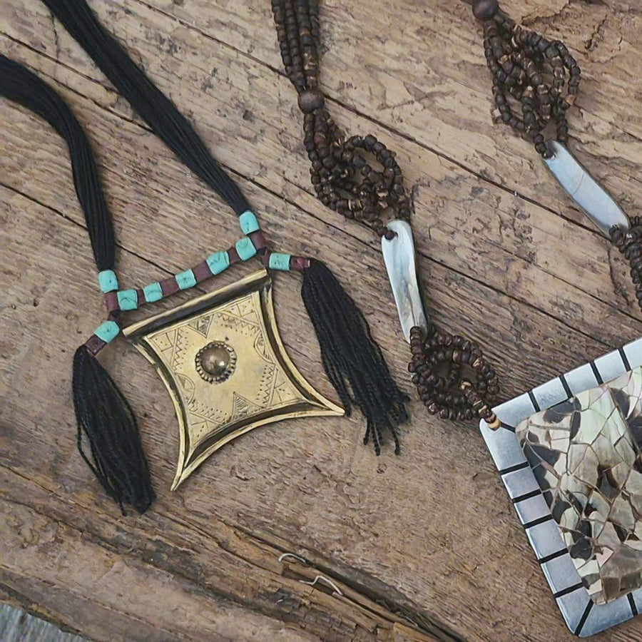 African Brass Tassel Necklace