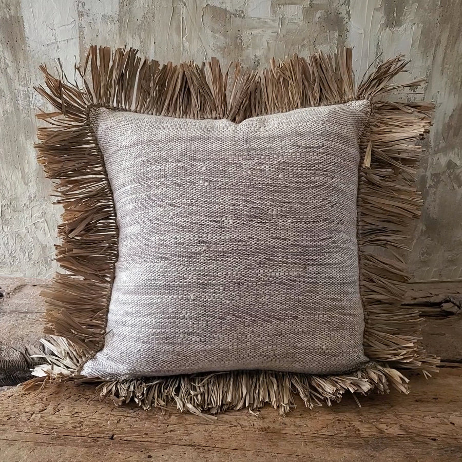 Taupe Raffia and Cotton Decorative Cushion Cover No 2