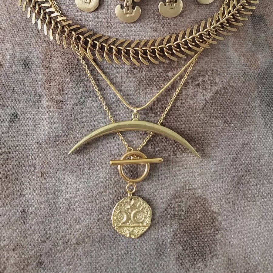 Boho necklace coin pendant