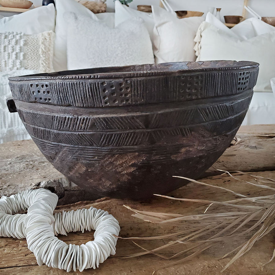 Large Vintage / Antique Wooden African Bowl |  16.5'' X 10''