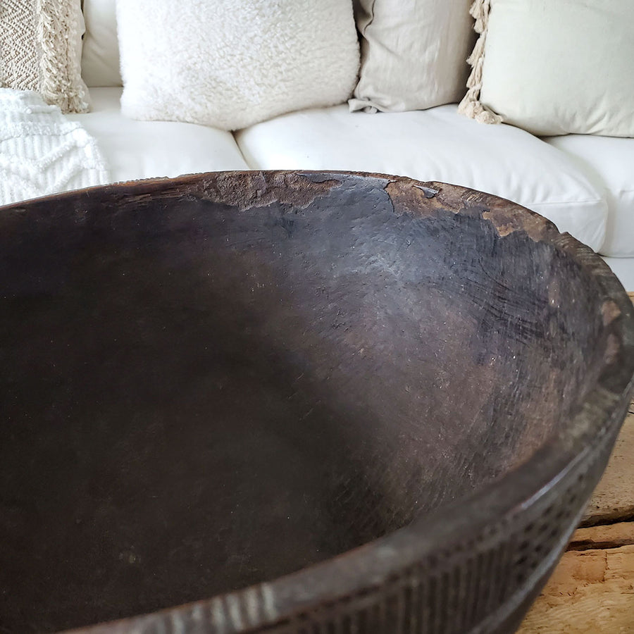 Large Vintage / Antique Wooden African Bowl |  16.5'' X 10''