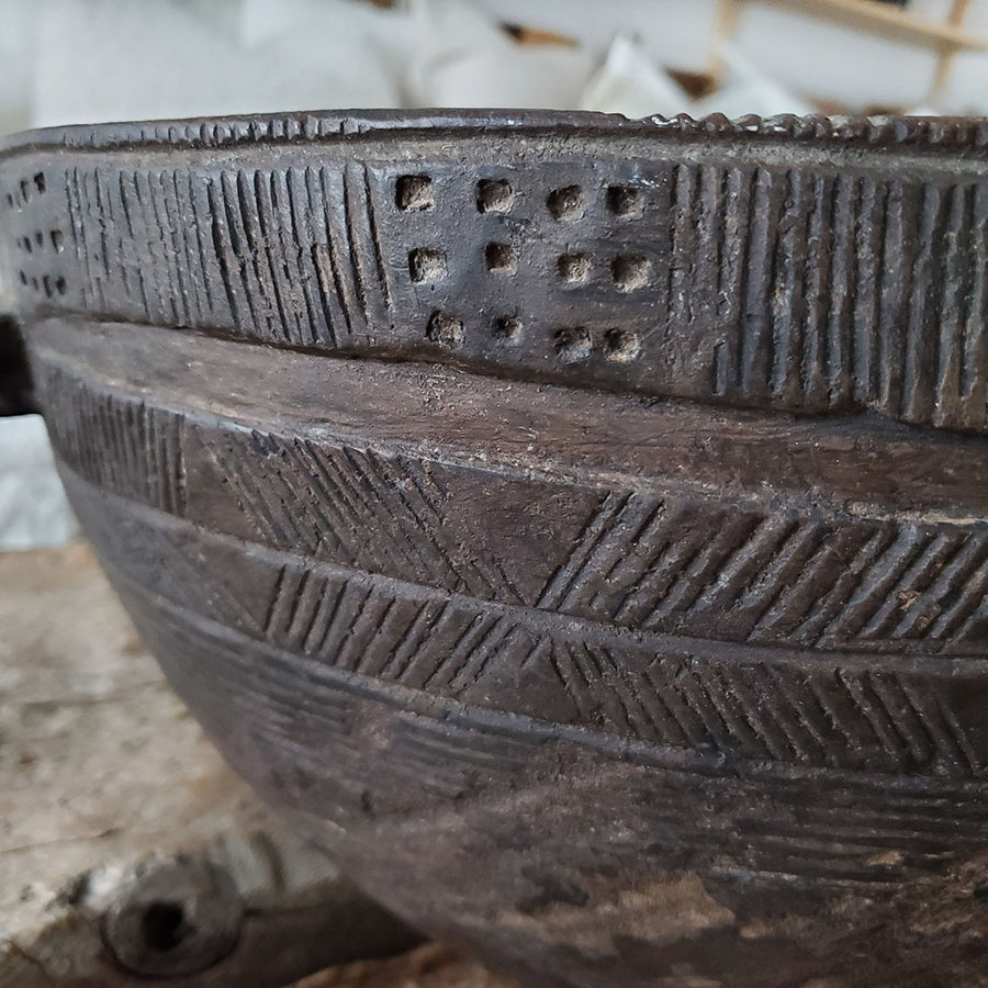 Large Vintage / Antique Wooden African Bowl |  16.5'' X 10''