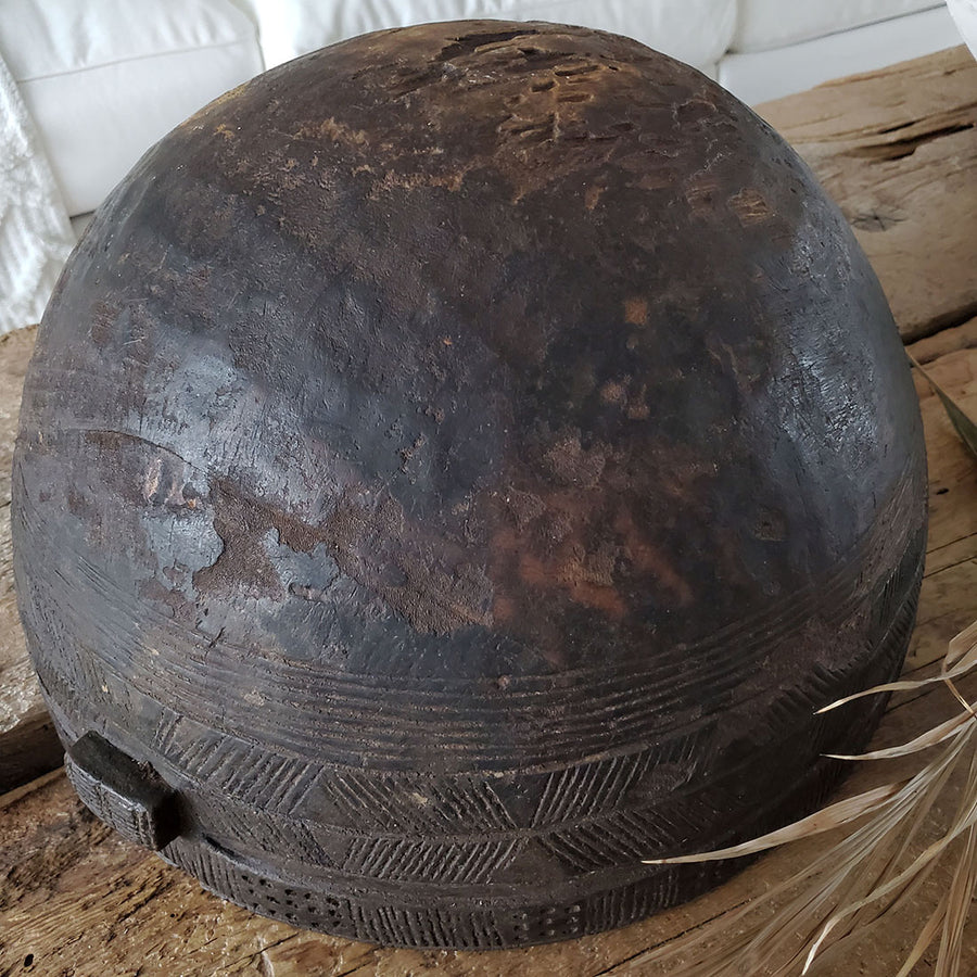 Large Vintage / Antique Wooden African Bowl |  16.5'' X 10''