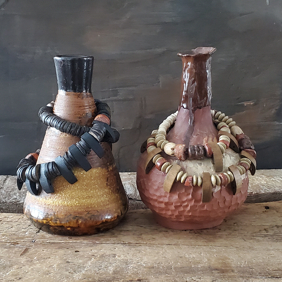 Set of 2 vintage pottery vases with garlands