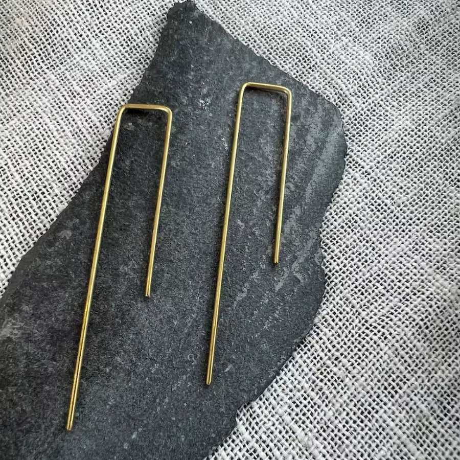 Abstract earrings rod brass