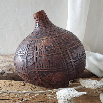 African Calabash Hand Carved Gourd
