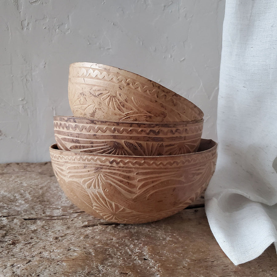 Hand carved Coconut Bowls (Set of 3)