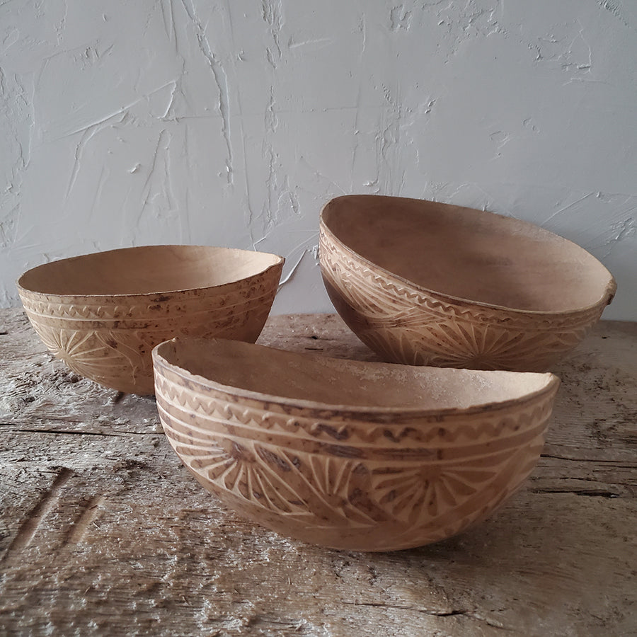 Hand carved Coconut Bowls (Set of 3)