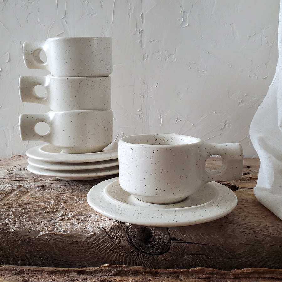 Vintage speckled cups with saucer (set of 4)