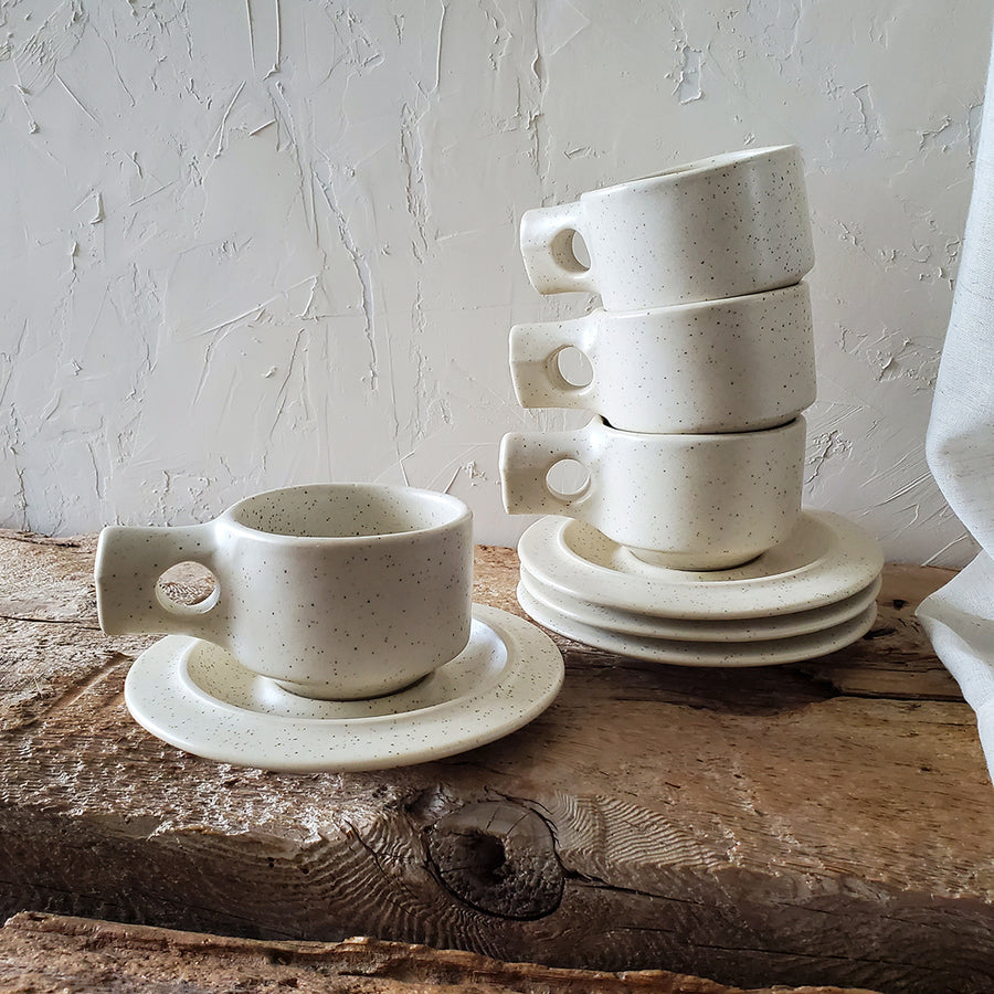 Vintage speckled cups with saucer (set of 4)