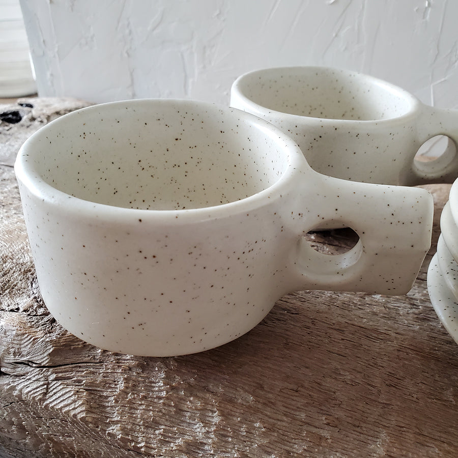 Vintage speckled cups with saucer (set of 4)