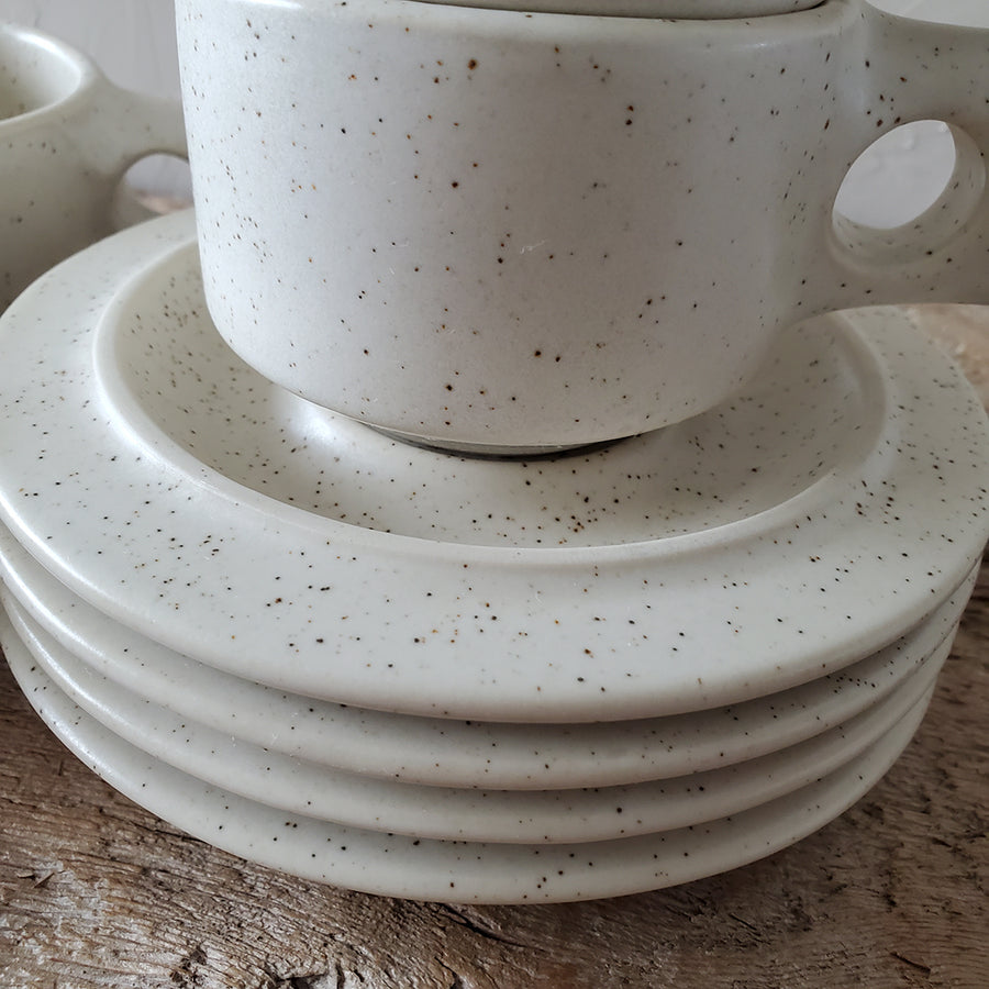 Vintage speckled cups with saucer (set of 4)