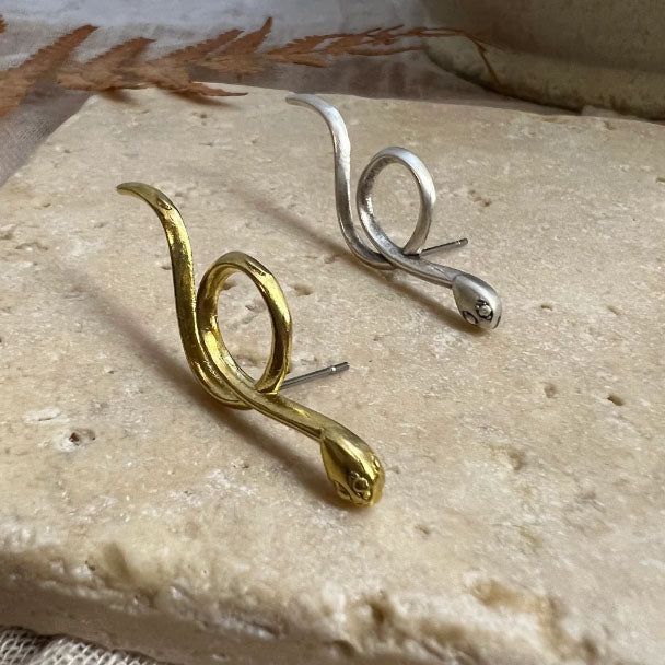 Snake Earrings Plug Brass